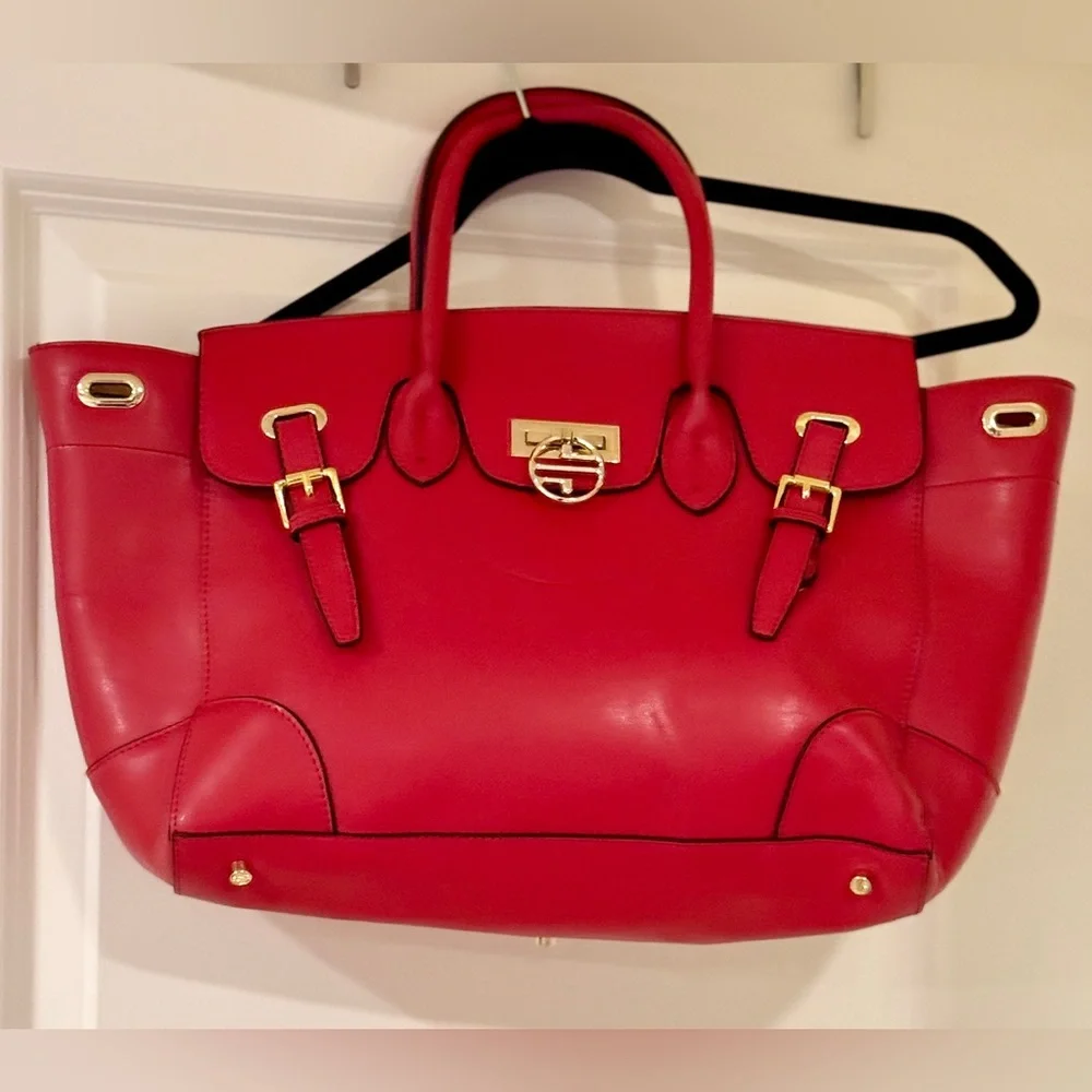 Vintage! Segolene Paris Red Leather Satchel, Large, Dust Bag Included, NWT - Picture 6 of 11